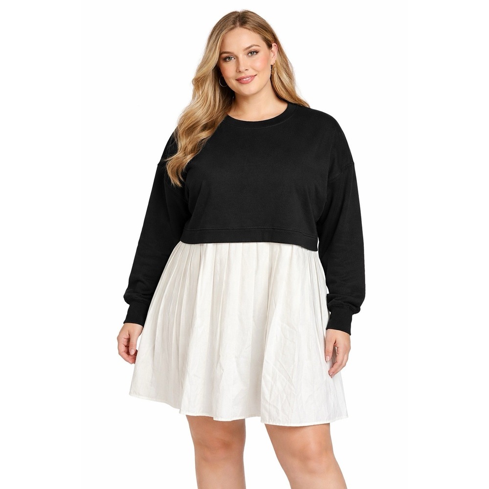 Ugerlov Womens Oversized Sweatshirt Mini Dress Black and Ivory Large Casual